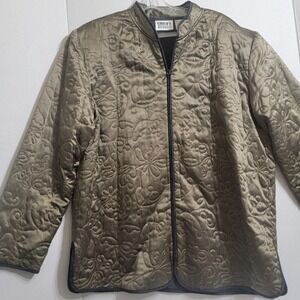 Chico's Design Vintage Women's Olive 100% Silk Lightweight Front Zip Jacket Sz 2